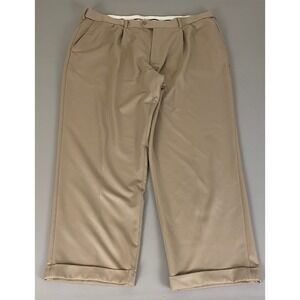 George‎ Dress Pants Men's 42x30 Tan Pleated Cuffed Hem Polyester Lightweight